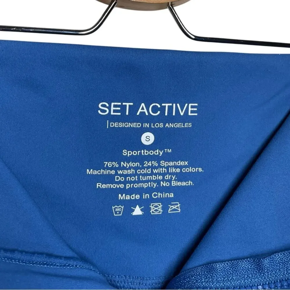 Set Active Blue Zip Front Sportbody High Rise Active Bike Shorts - Small